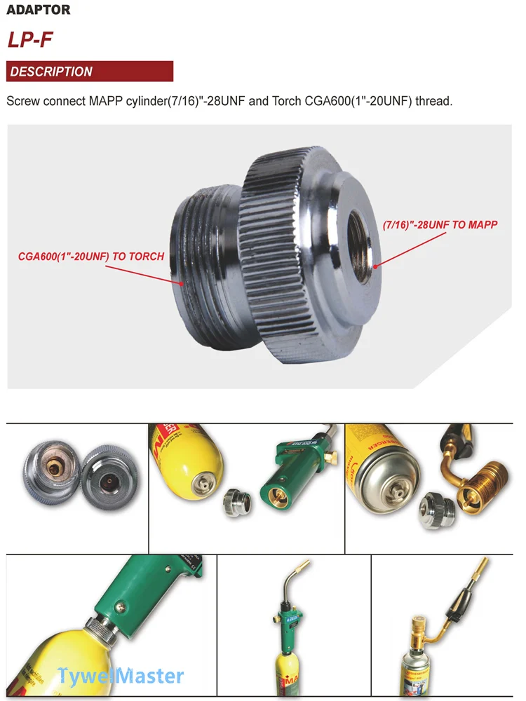 Adaptor CGA600 to 7/16"-28UNF for Braze Welding Torch MAPP Propane Gas Torch Heating Solder Burner adaptor Catridge gas torch welding torch gas burner