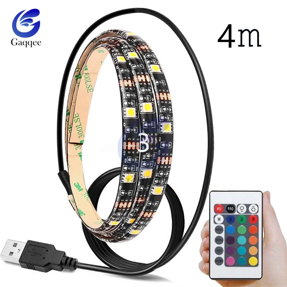5V 5050 60SMD/M RGB светодиодный светильник, Светодиодная лента USB, лампа 1-5 м, ТВ задний светильник, комплект с 24 битами, USB пульт дистанционного управления, 0,5 м - Испускаемый цвет: 4M