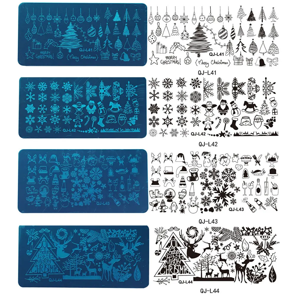 Пластины для штамповки ногтей DIY Рождество и Хэллоуин прямоугольная печать лака для ногтей шаблоны для маникюра 12 типов
