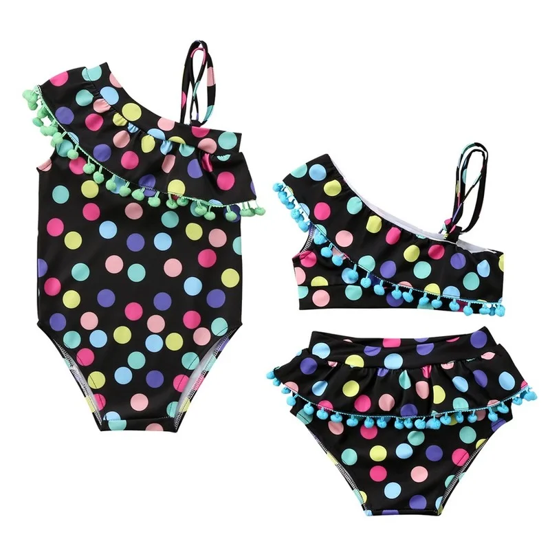 Новинка года; купальник-бикини в разноцветный горошек с кисточками для маленьких девочек; одежда для купания купальник с кисточками; SA-8