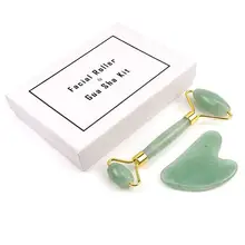 Rodillo de jade de cuarzo rosa para masaje facial, conjunto para cuidado de la cara, masajeador facial con piedra natural de cuarzo rosa, herramienta de belleza, reafirmante facial