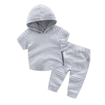 

DFXD 1-5T Kids Clothing Boy Clothes Set Summer New Cotton Hooded Sweatshirt+Pant Children Sport Suits 2pc Toddler Boys Tracksuit