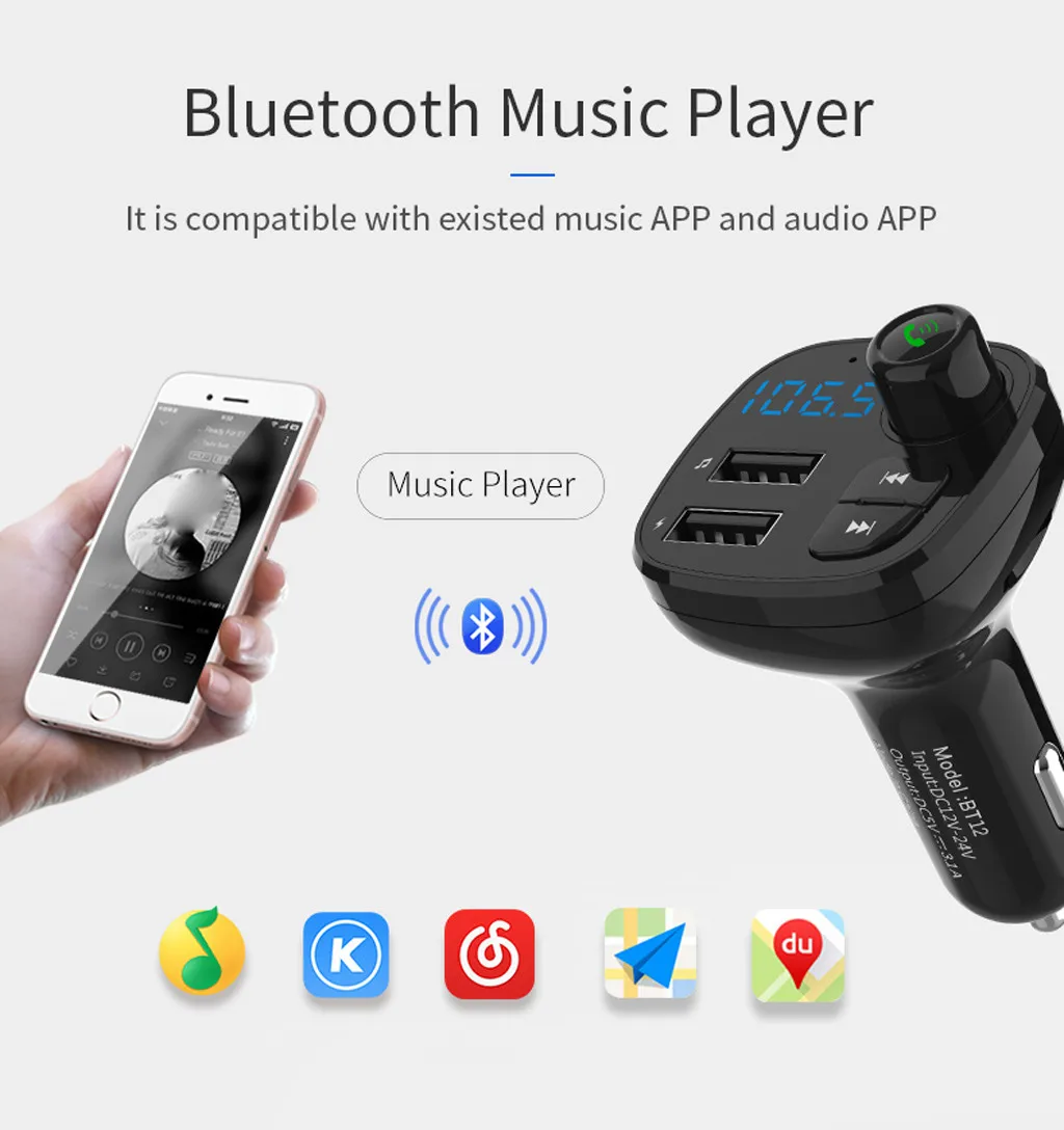 Bluetooth 5,0 fm-передатчик автомобильный модулятор беспроводной автомобильный Bluetooth fm-передатчик двойной USB Автомобильное зарядное устройство AUX вход TF карта# WL1