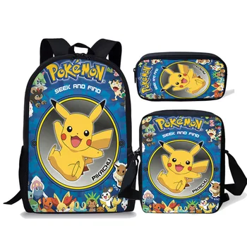 

3 Pcs School Set Pokemon Haunter Eevee Monster Kids Backpack for Boys Girls Pikachu Student Book Bag Children Schoolbag