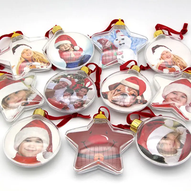 DIY Transparent Photos Frame Pendant Snowman Five-star Ball Xmas Tree Hanging Ornaments Christmas Decorations for Home New Year