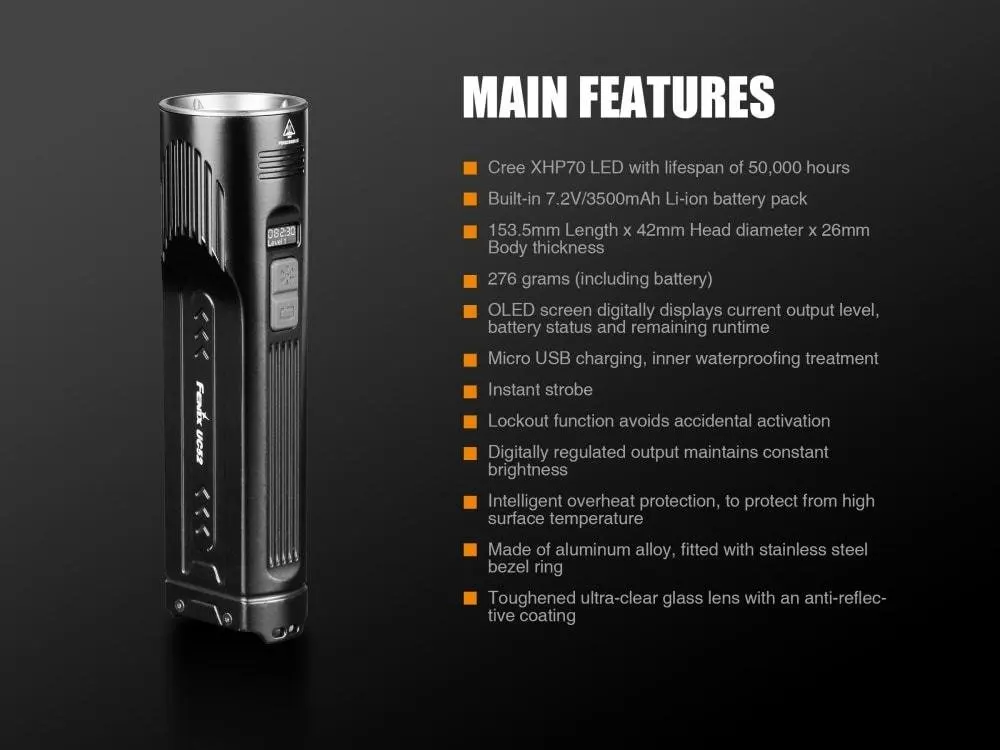 FENIX UC52 CREE XHP70 3100 люмен перезаряжаемый цифровой дисплей светодиодный фонарик Micro usb зарядка