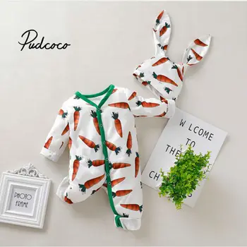 

Spring Cartoon Baby Girls Rompers Long Sleeve Carrot Baby Girls Jumpsuit Rabbit Ear Hat Hooded Baby Girls Clothes 0-24 Months