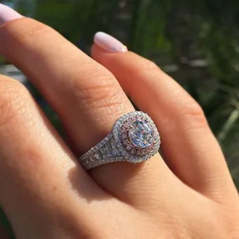 

2020 new luxury pink color halo engagement ring bridal for women lady anniversary gift jewelry wholesale christmas R5837
