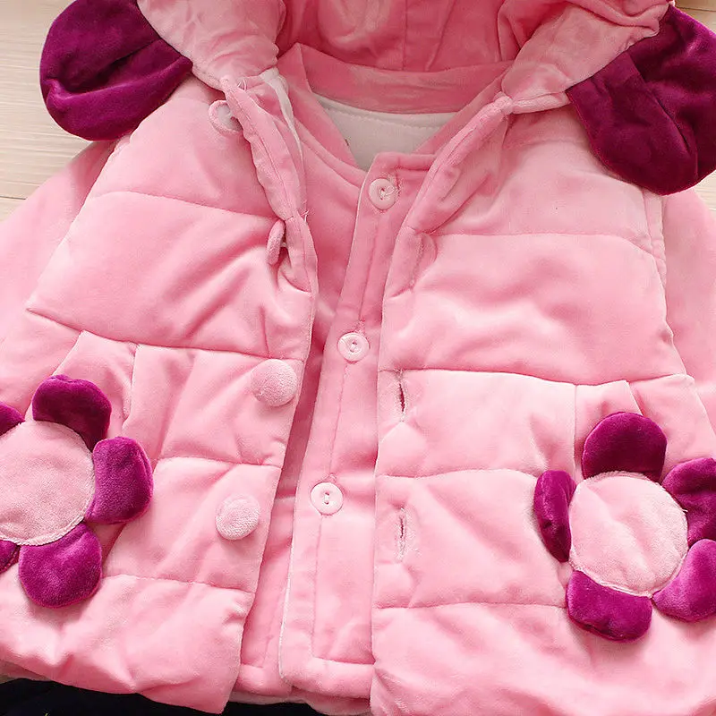 Комплекты зимней одежды для малышей Новые Плотные хлопковые Толстовки для маленьких девочек+ Топы+ штаны, комплект из 3 предметов для маленьких девочек, теплые комплекты одежды