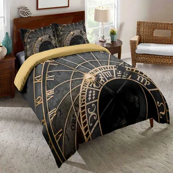 

Clock Timepiece Greek Bedroom Decor Bedding Set Mens Gift Doona Black Background Microfiber 1PC Duvet Cover with Pillowcases