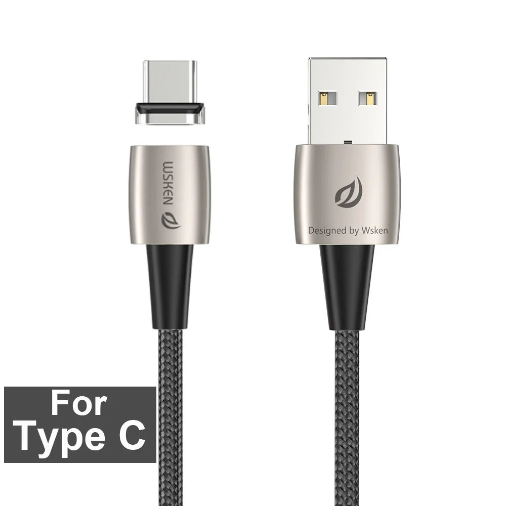 Black for Type C Магнитный кабель Wsken для Apple, светильник, IPhone, usb type-C, шнур для быстрой зарядки и передачи данных, светодиодный светильник для samsung, huawei, Xiaomi, USBC - Цвет: Black for Type C
