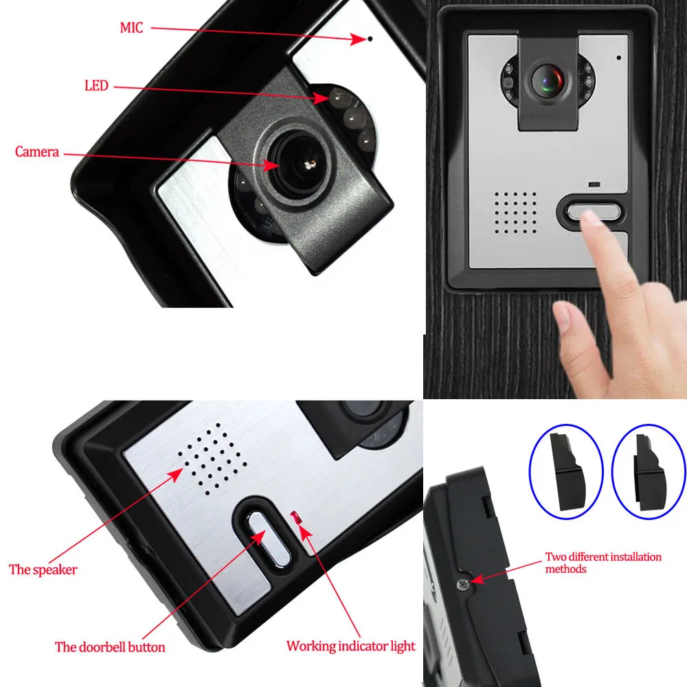7 Inch Video Door Phone Doorbell Intercom Kit 1-camera 2-monitor Night Vision with 700TVL Camera