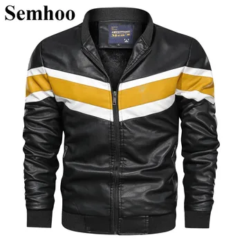 

2019 Autumn And Winter Loose Plus Size Casual Men's PU Leather Fashion Plus Velvet Stand Collar Zipper Leather Jacket L---3XL