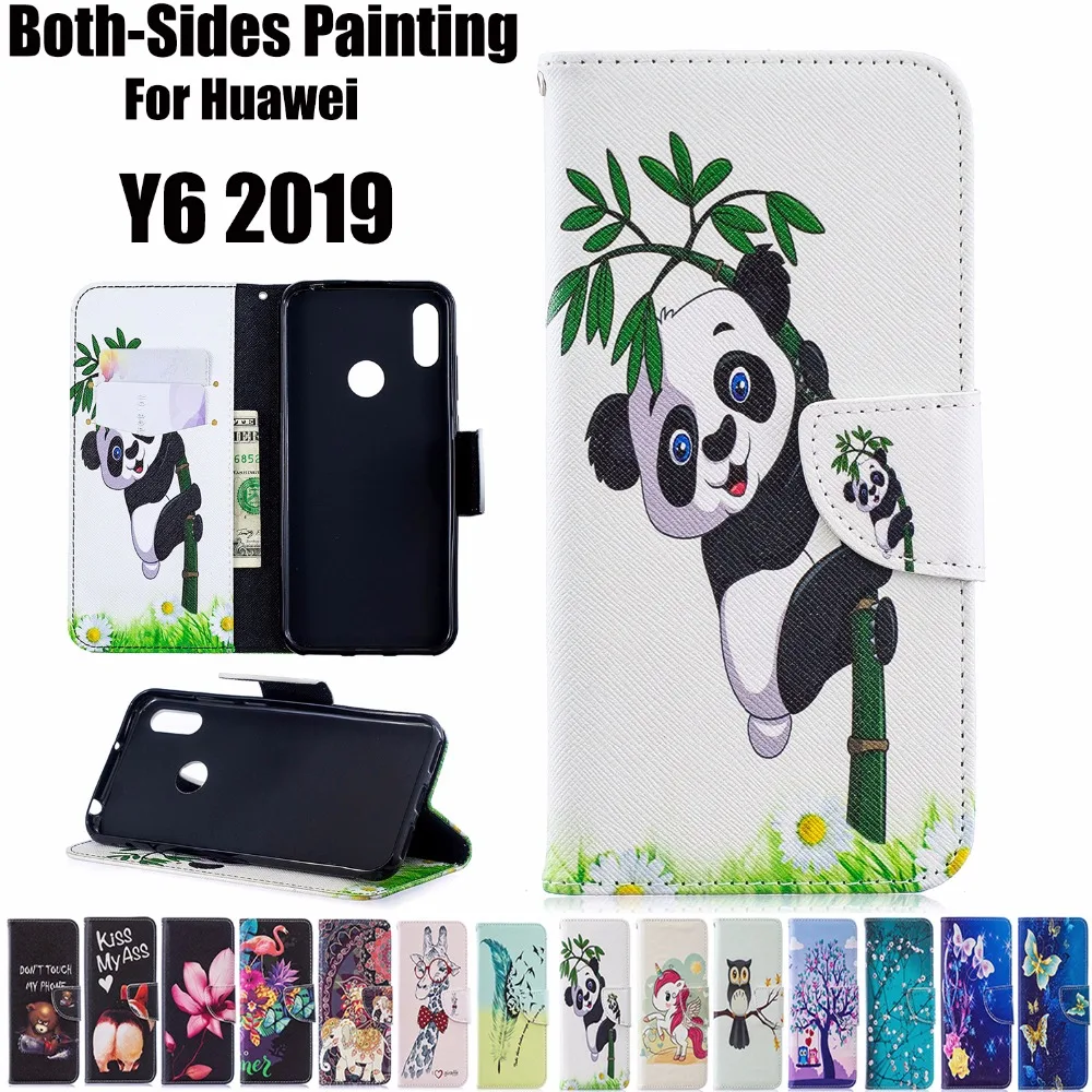 Флип чехол для Huawei Y6 2019 телефона (2019) Y 6 Y62019 кожаный с двусторонним мультяшным