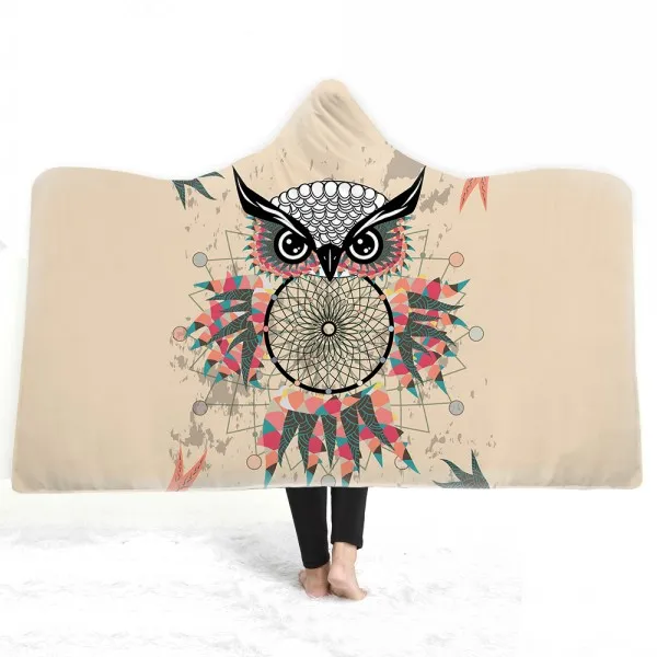 Watercolored Parrot Dreamcatcher Feather Print Microfiber Warm Thick Blanket for Teens Wearable Hooded Throw Blanket 150x200cm - Цвет: Color-3