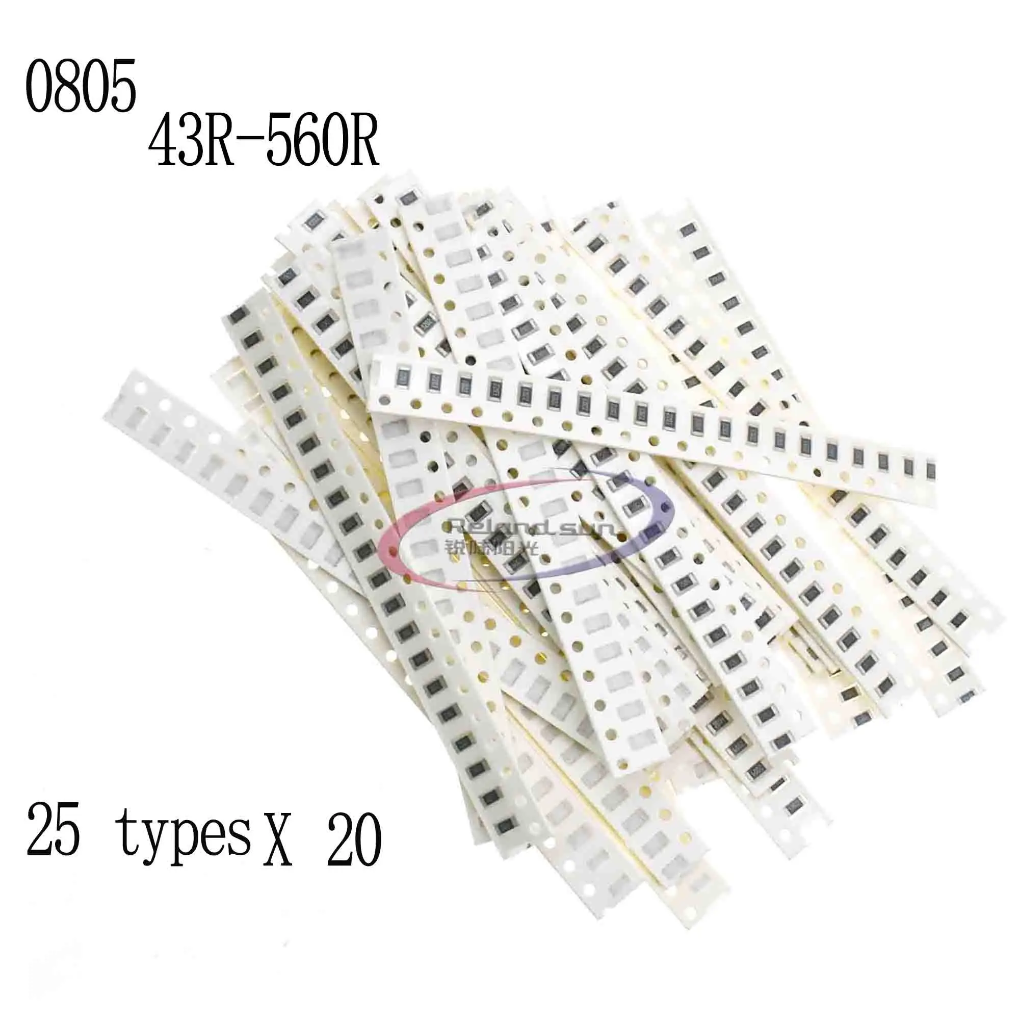 Pacchetto Componenti 0805 Pacchetto Resistore Smd 43R-560R (43 Euro -560 Europa) Un Totale Di 25 Tipi Di Ciascuno Dei 5% Tipi Di 20