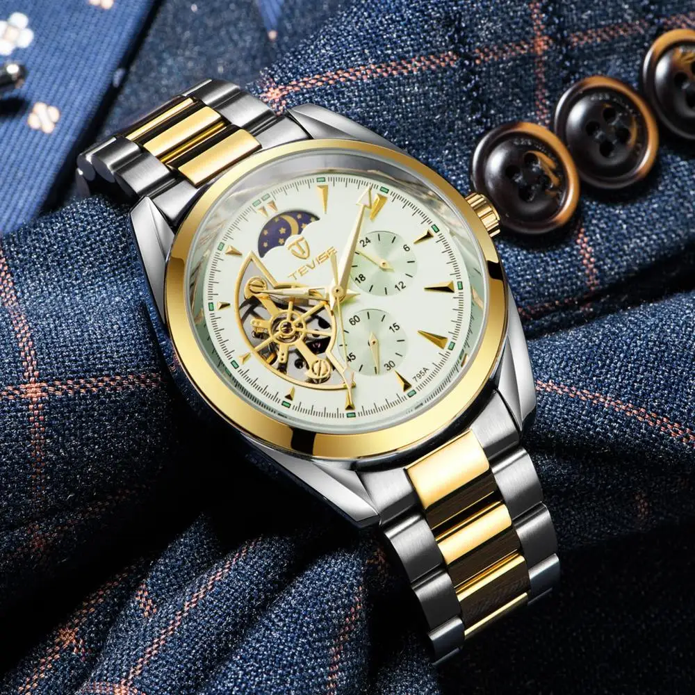 TEVISE автоматические механические часы с турбийоном, мужские часы, светящиеся наручные часы для деловых людей, автоматические часы Relogio для мужчин s