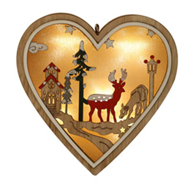 Светодиодный деревянный ночной Светильник Рождественский кулон-украшение светильник s для дома спальни Рождественская елка украшения для помещений лампы праздничный светильник - Испускаемый цвет: heart
