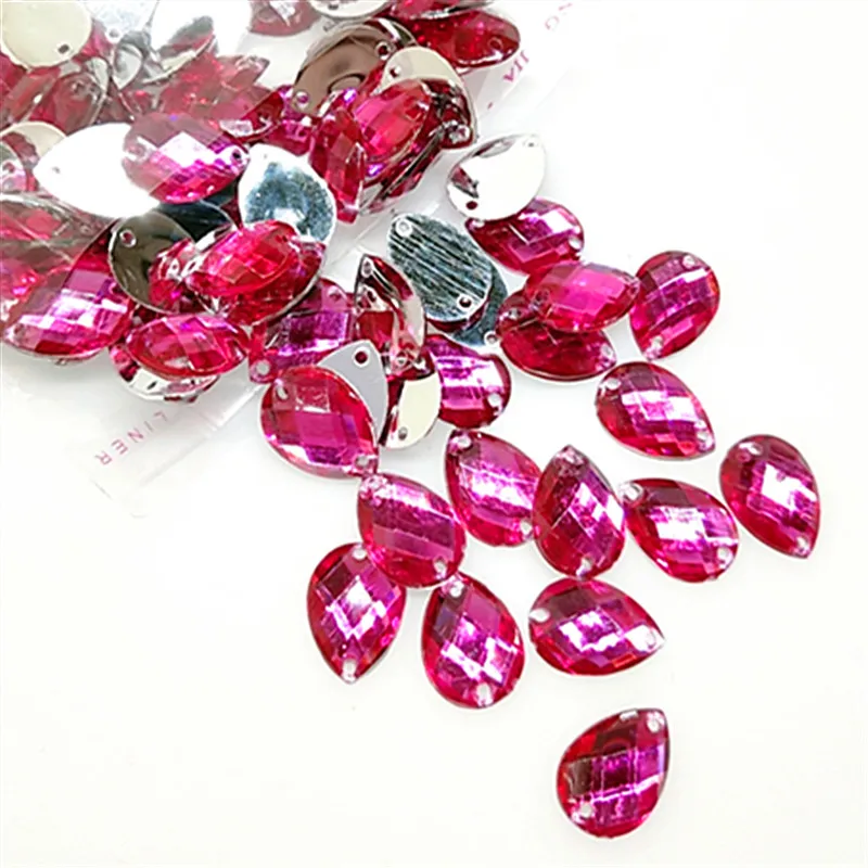 FUSHIA 100 шт DIY ручные дрели аксессуары акриловые капли воды ручная швейная дрель 14*10 мм - Цвет: FUSHIA
