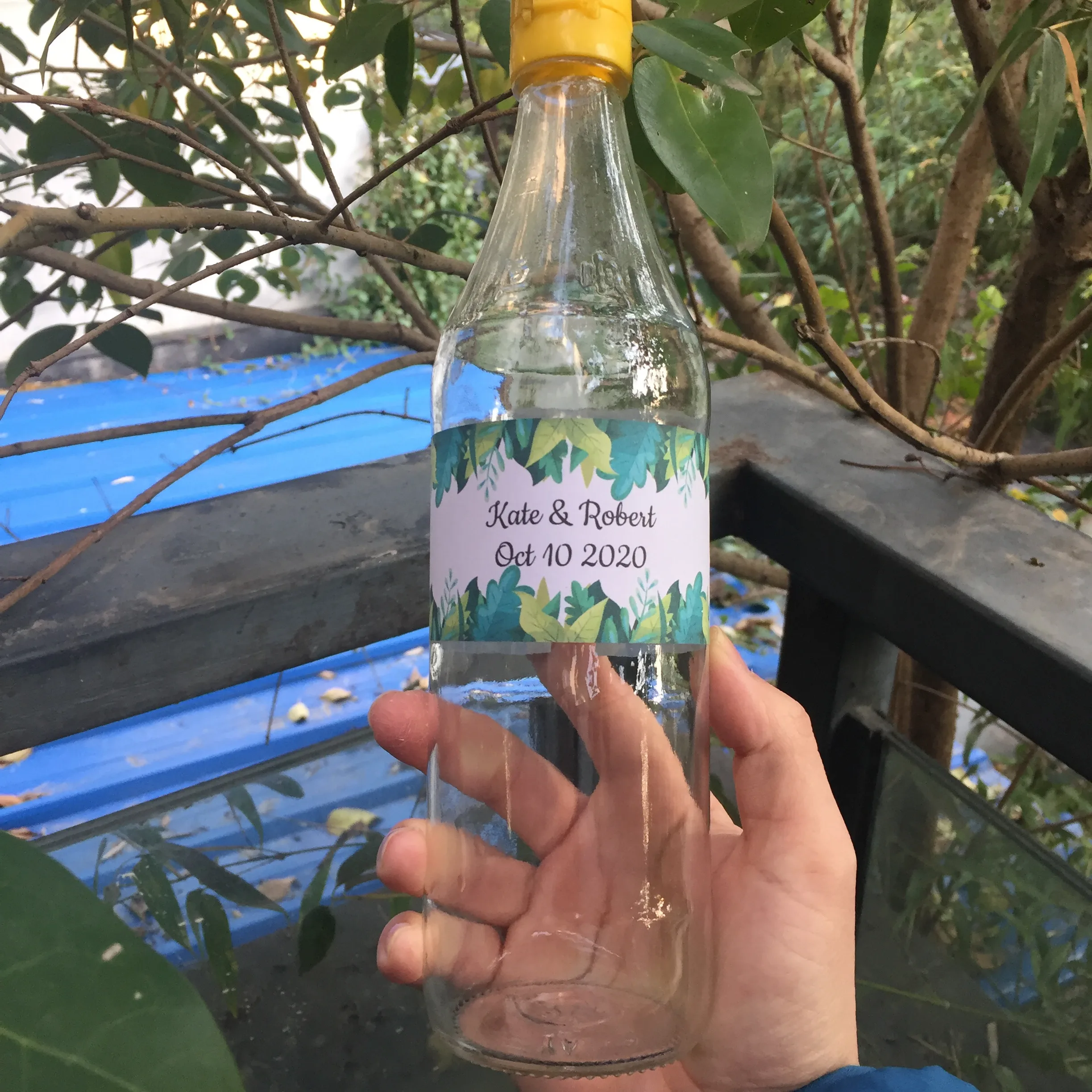 

24 Pieces Custom Name and Date Wedding Water Bottle Stickers Personalized Bottle Wraps (Bottle is not included)