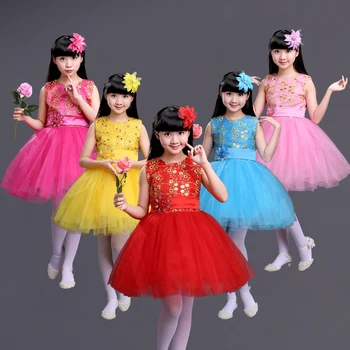 

Girls Dance Wear Girl Princess Costume Baby Girl Dance Costume Puffed Gauze Performance Dress Student Chorus Dress