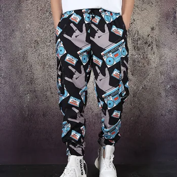 

Homens De Rua Do Vintage Padrão de Impressão Soltas Harem Pants Casuais calças Corredores Moletom Masculino Hip Hop Streetwear M