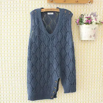 

Plus size V neck Asymmetry hollow out thin women loose sweater vest 2021 new winter casual ladies wool knitted vests pullovers