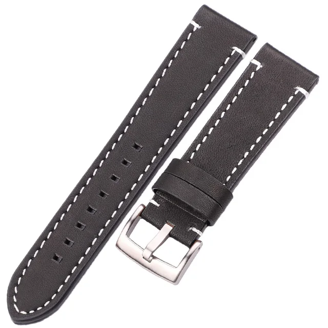 Genuine Leather Watchbands 18mm 20mm 22mm 24mm Black Dark Brown Women Men Cowhide Watch Band Strap Belt With Buckle Black silver clasp