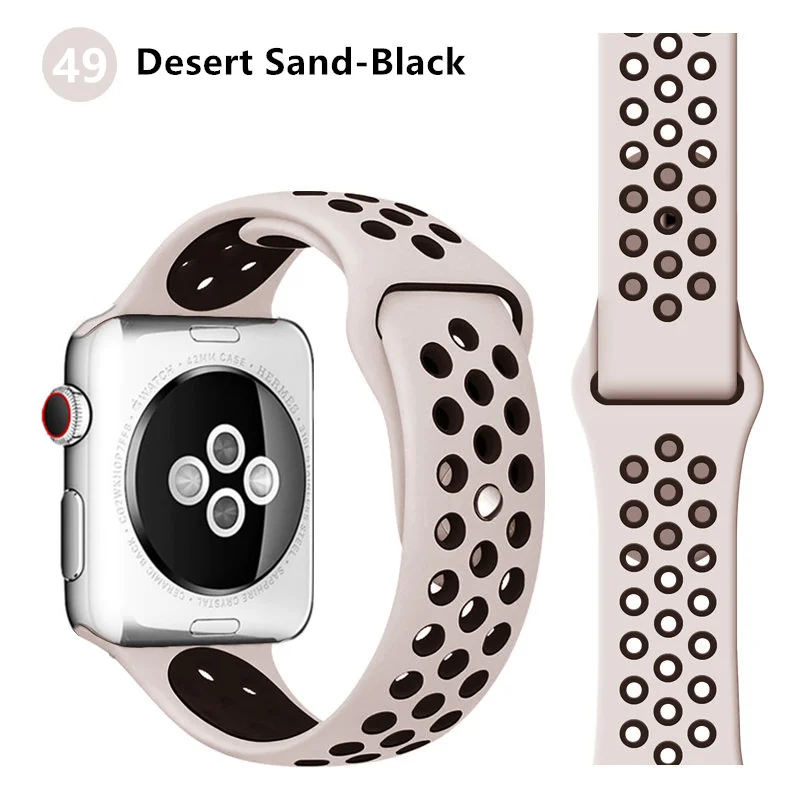 Ремешок для Apple watch 5 4 3 2 1 44 мм/40 мм iWatch 42 мм/38 мм дышащий спортивный силиконовый браслет для часов - Цвет ремешка: Desert sand-black