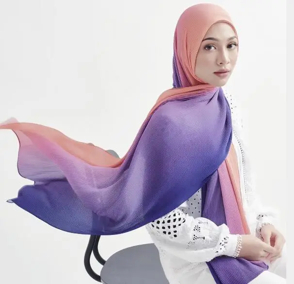 

Хорошая утепленная шифоновый шарф для женщин высокое качество ступенчатые цвета шифон хиджаб мятый дизайн длинные солнцезащитный платок оптовая продажа