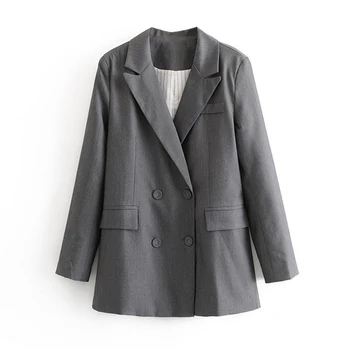 

Women Elegant Stylish Office Lady Double Breasted Blazers Coat pocket Notched Collar Long Sleeve Outerwear Chaqueta Mujer