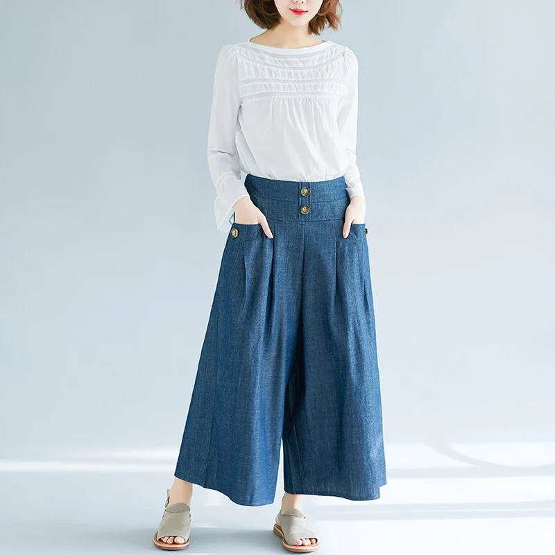 Korean Plus Size Spring Autumn Women Jeans Elastic Waist Washed Blue Denim Lady Trousers Vintage Cotton Oversize Wide Leg Pants