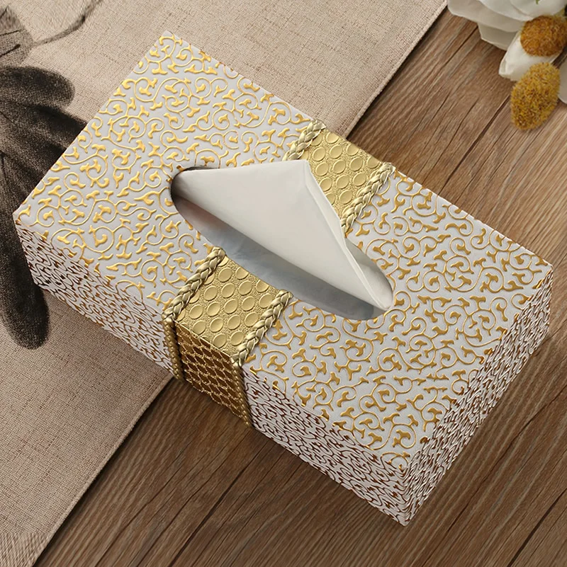 

Simple And Fashionable Square Leather Golden Paper Tissue Box Living Room Office Decoration