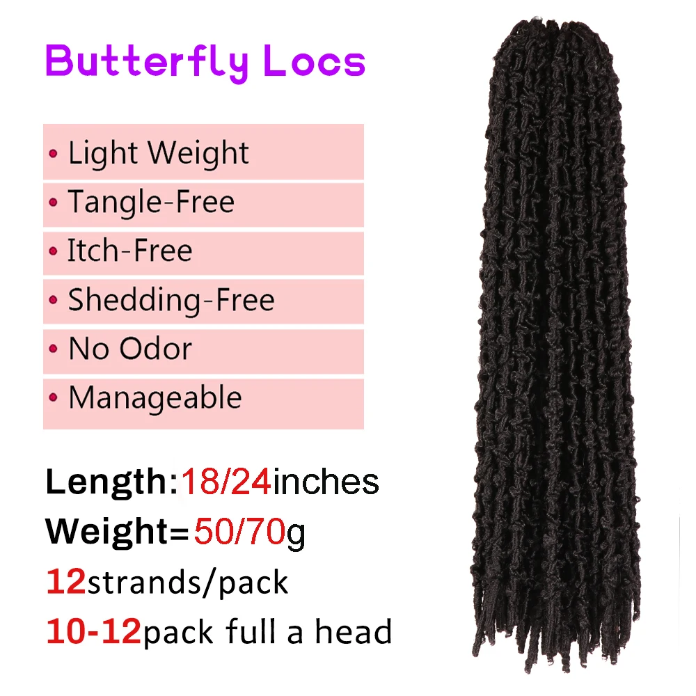 Dansama Synthetic 18inch Butterfly Locs Crochet Hair Soft Locs Crochet Braids Handmade Distressed Faux Locs Hair Extension
