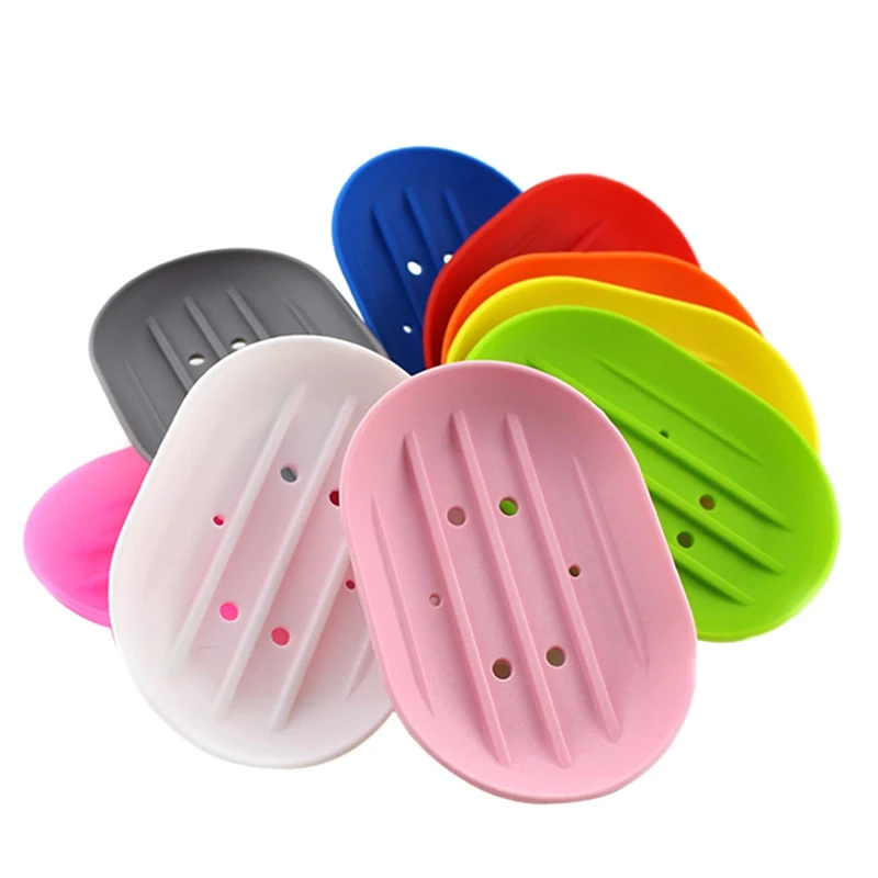 

Soft Silicone Soap Holder Non-slip Flexible Soap Dish Plate Storage Holder Soapbox Plate Tray Drain Creative Bath Tools