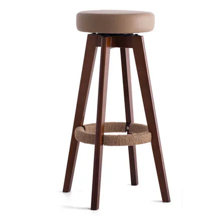Bar Stools European Style Modern Minimalist Rotatable Solid wood Seat Height 65.5/74 CM High Stool Bar Family Business Cafe - Color: 65.5 CM