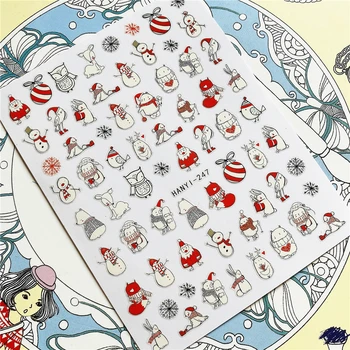 

HANYI-247 HANYI-250 Christmas Santa with Christmas Gifts 3D Back glue Nail Art Stickers Decals Sliders Nail ornament decoration