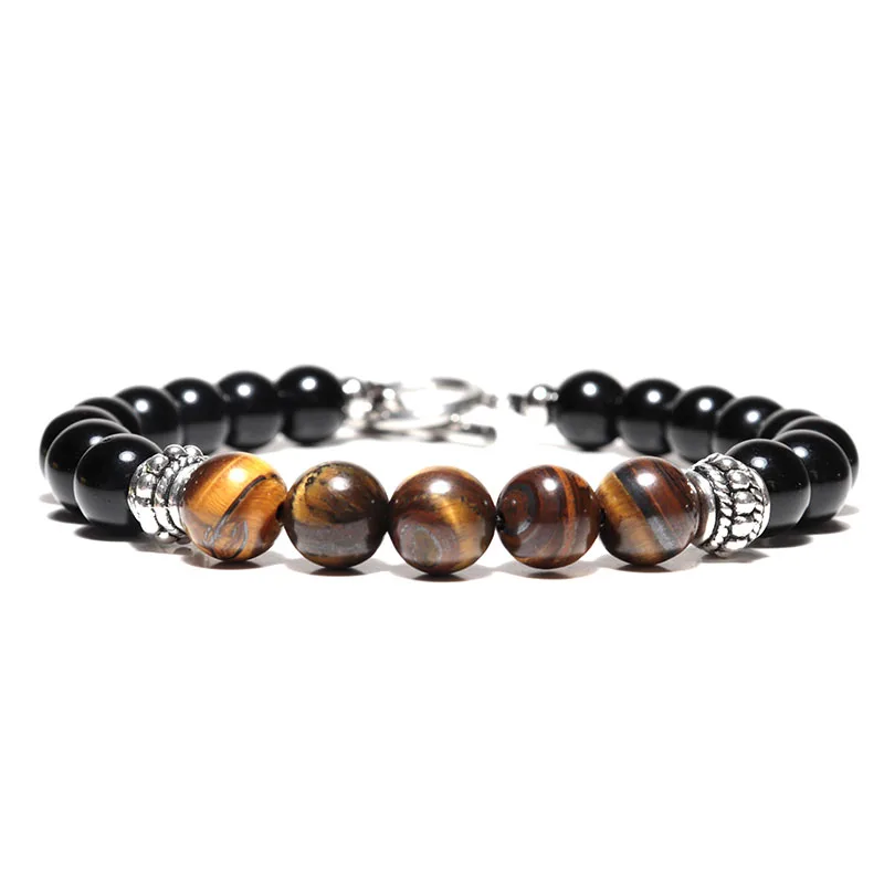 

Noter New Design Men Rope Bracelet Natural Obsidian Map Tiger eye Braslet Stone Antique Silver Chain Braclet Male Accessories