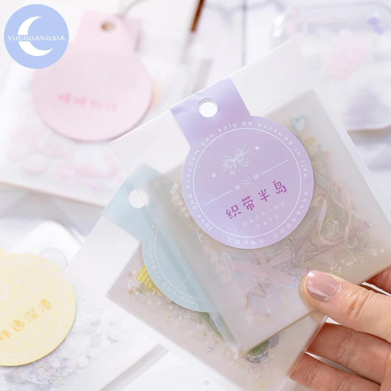 

YueGuangXia 4 Designs Lovely Sweet Weave Pearl Sticker Bullet Journal PET Deco Children Creative Stickers Easy To Tear 2Pcs/pack