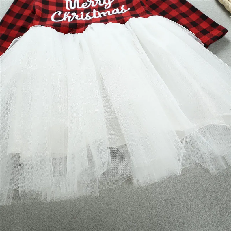 Рождественский Комбинезон для маленьких девочек на Рождество, топы, платье-пачка, клетчатое платье с длинными рукавами для малышей