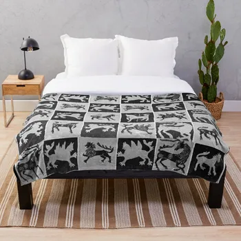 

BLACK WHITE MEDIEVAL BESTIARY DEERS UNICORNS Throw Blanket Soft Sherpa Blanket Bed Sheet Single Knee Blanket Office Nap Blanket