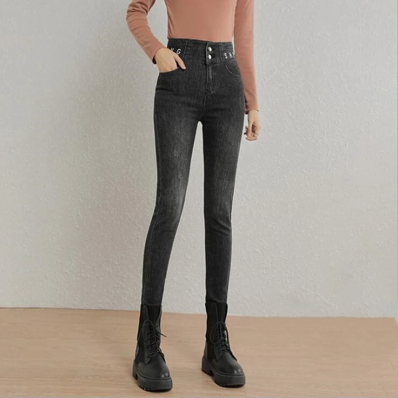 

Skinny Jeans Woman High Waist 2020 Autumn Winter New Stretch Embroidery Letter Pencil Denim Pants Women Casual Wear Jean Bottoms