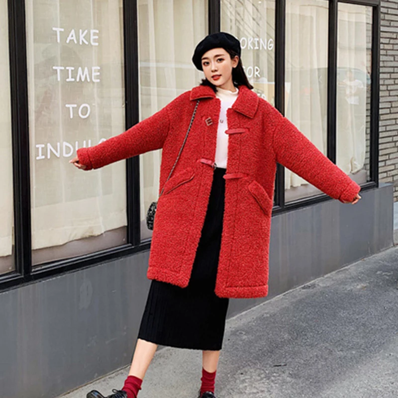 Korean Fashion New Style Wholesale Shearling Long Jacket Coat Winter for Woman