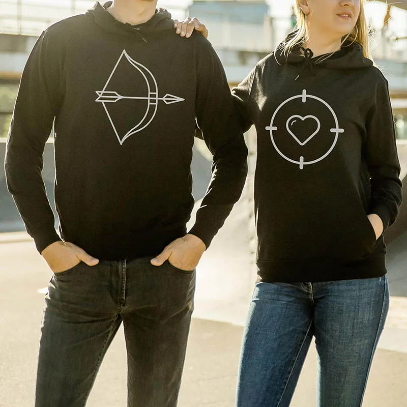

HEART AND ARROR Couple Hoodies Christmas Costumes Women Men Hooded Sweatshirt Female Full Sleeve Xmas Casual Pullovers