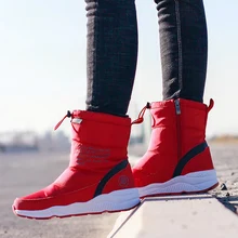 Женские зимние ботинки на платформе средней высоты Нескользящие водонепроницаемые лыжные ботинки из толстого плюша легкая теплая хлопковая обувь