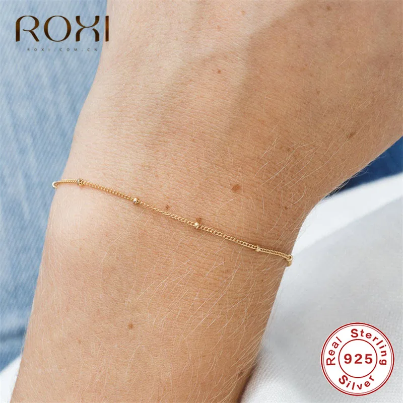 ROXI браслет из стерлингового серебра 925 пробы, крошечные тонкие бусины, браслет-цепочка, для женщин, простой привлекательный браслет и браслеты, свадебные украшения