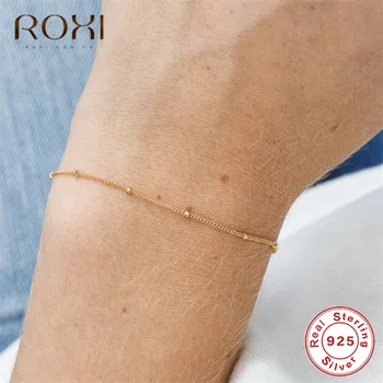 ROXI 925 Sterling Silver Bracelet Tiny Thin Beads Curb Chain Bracelet for Women Simple Charm Bracelets & Bangles Wedding Jewelry