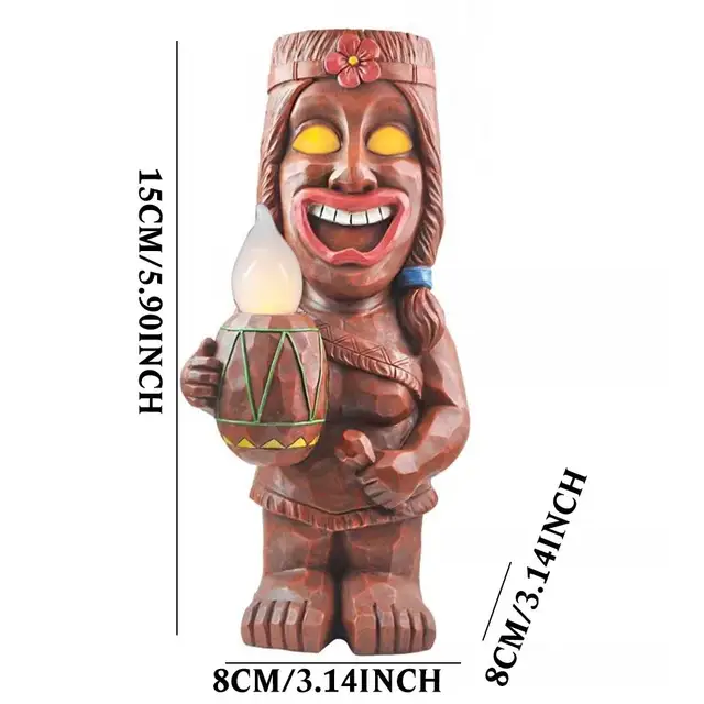 Napelemes Tiki Fáklya Szobor Szabadtéri Otthoni Dekoráció Kerti Figura Tornác Kézműves Terasz Vezetékes Gyanta Hawaii Totem - Image 5