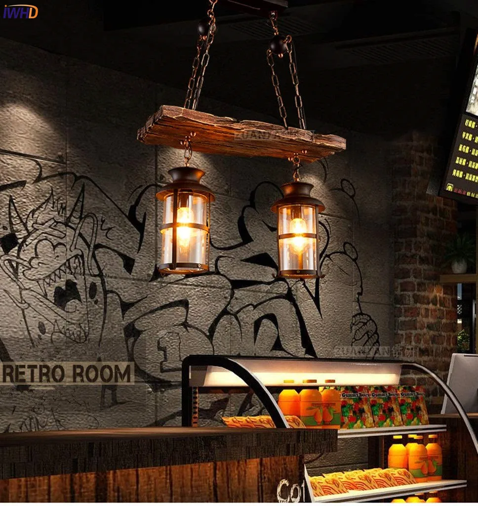 American Loft Style Pendant Lights Wooden Vintage Industrial LED Hanglamp E272 Fixtures Pendant Lamp For Living Room Bar Cafe (3)