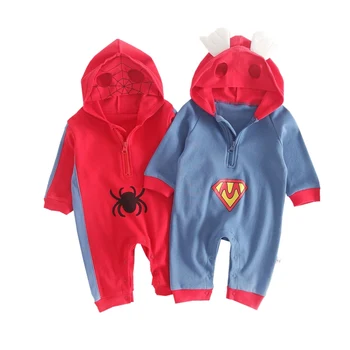 

2020 Spring New Bebe Roupas Long Sleeve Hooded Rompers Designer Superhero Coseplay Costume One Piece Spiderman Overalls Outfits